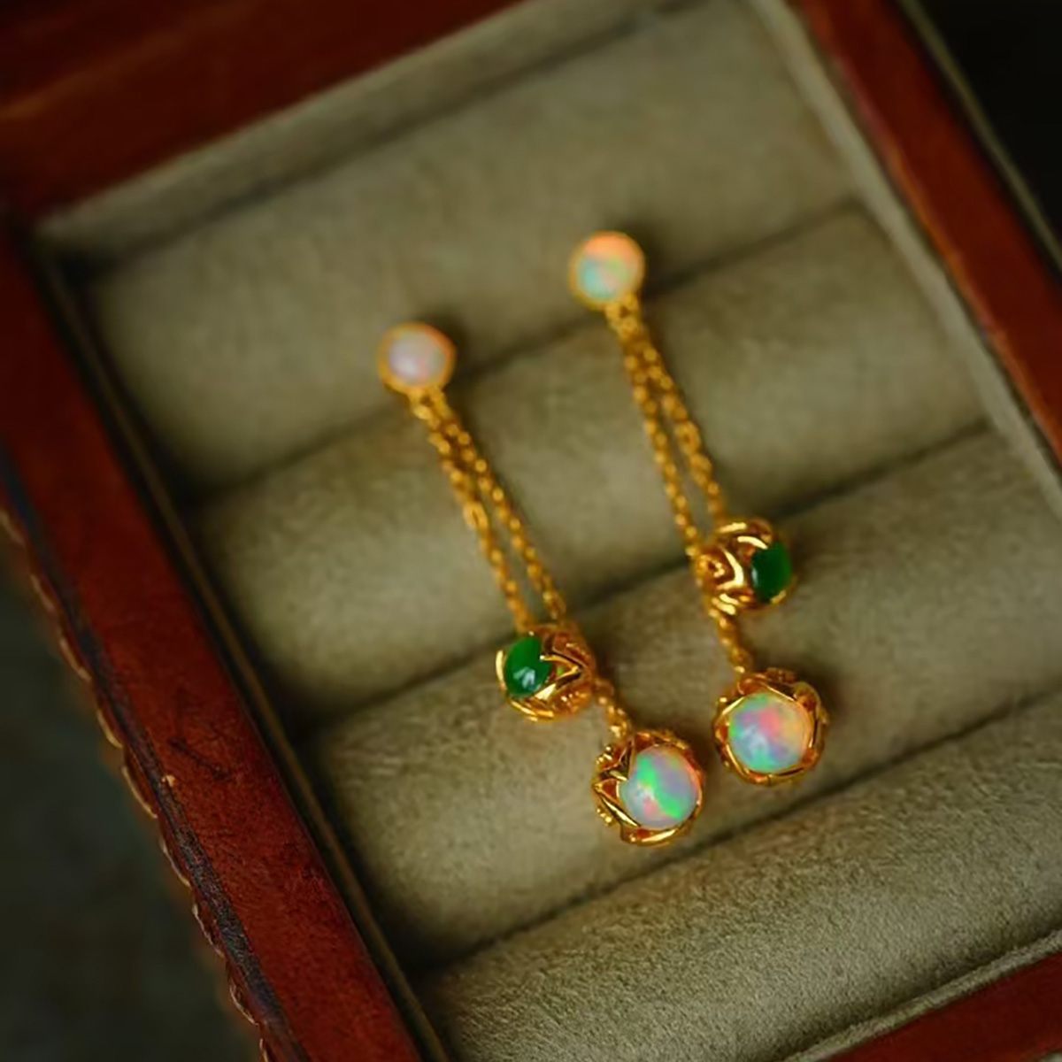 龢盒原创 欧珀翡翠绣球耳环