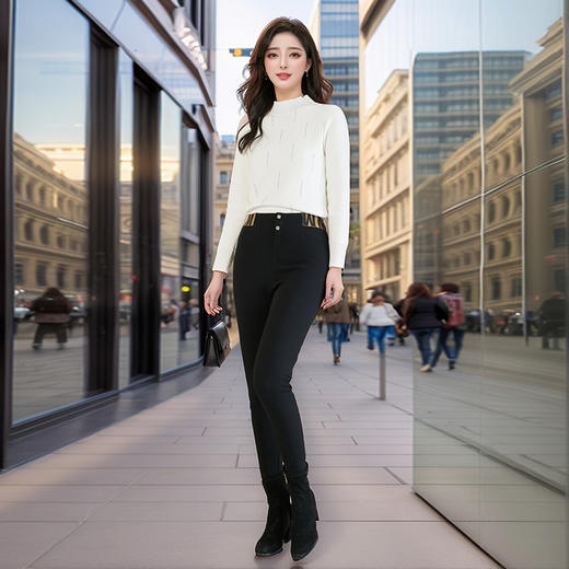 奢姿2024年冬季新款胖妹妹减龄字母时尚加绒裤子大码女装休闲裤9914521450 商品图1