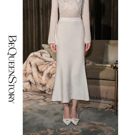 BeQueenStory【人鱼泪珠】法式轻奢气质钉珠包臀长款鱼尾半身裙