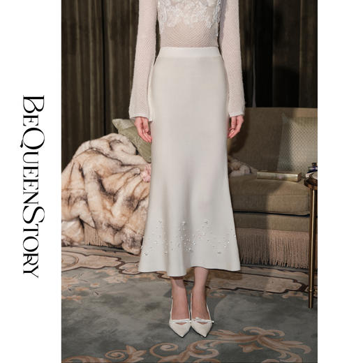 BeQueenStory【人鱼泪珠】法式轻奢气质钉珠包臀长款鱼尾半身裙 商品图0