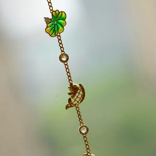 龢盒原创 鱼戏莲叶 福禄寿三色翡翠叠戴手链 商品图5