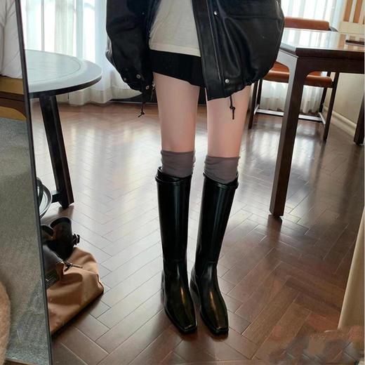 【顺丰包邮】55400 洛诗琳小牛皮方形尖头平底骑士靴89730 商品图0