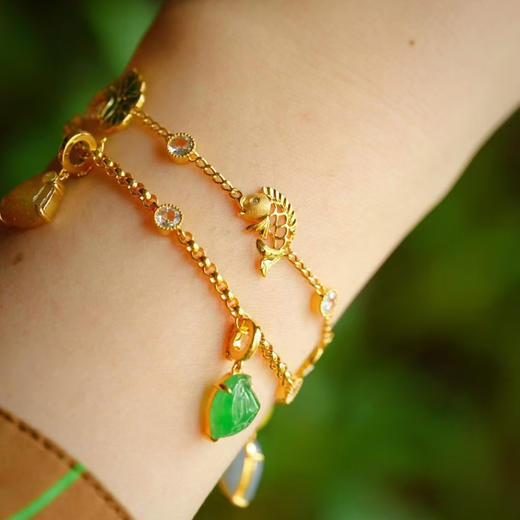 龢盒原创 鱼戏莲叶 福禄寿三色翡翠叠戴手链 商品图6