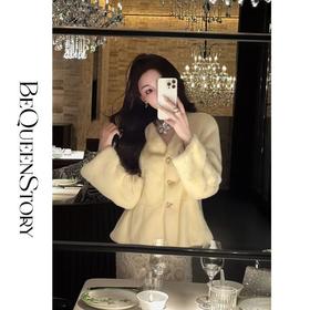 BeQueenStory【气韵美人】轻奢优雅V领收腰伞摆diao皮外套秋冬