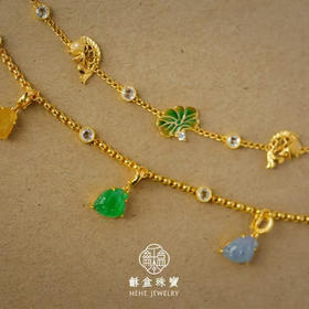 龢盒原创 鱼戏莲叶 福禄寿三色翡翠叠戴手链