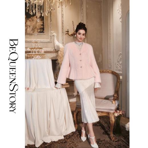 BeQueenStory【气韵美人】轻奢优雅V领收腰伞摆diao皮外套秋冬 商品图4