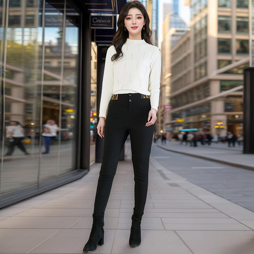 奢姿2024年冬季新款胖妹妹减龄字母时尚加绒裤子大码女装休闲裤9914521450 商品图2