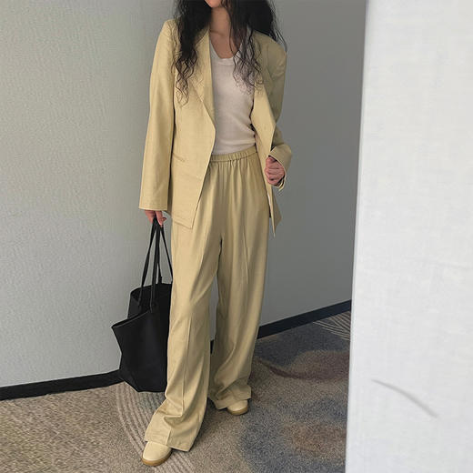 【顺丰包邮】99959 洛诗琳老钱风收腰西装外套亚麻直筒裤两件套61038 商品图0