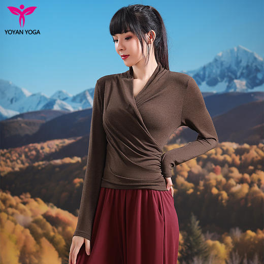 悠妍长袖V领针织衫瑜伽服上衣CX24529 商品图0