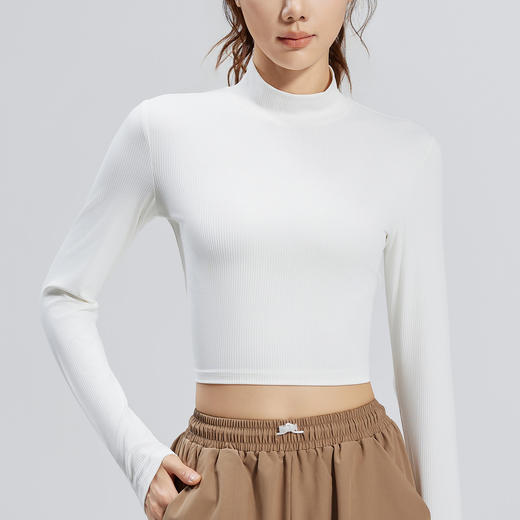 跃牌【瑜堂系列】条纹小高领瑜伽长袖纯色修身透气高弹运动长袖JYTC015 商品图1