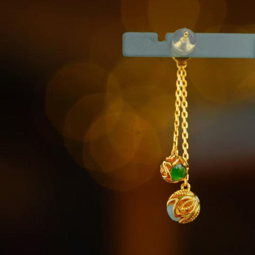 龢盒原创 欧珀翡翠绣球耳环 商品图3