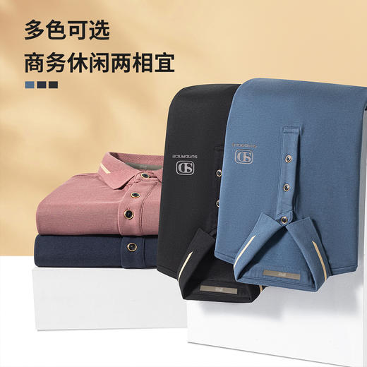 【含桑蚕丝】圣得西秋款男士撞色翻领长袖polo衫T恤衫2412945112 商品图2