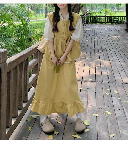 裁缝学苑AQ368森系泡泡袖木耳边衬衫纸样马甲半身裙套装服装打板图纸 商品图2