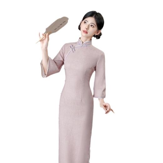 SYK35630纯色改良新中式长款倒大袖旗袍2024秋季新款年轻少女日常可穿旗袍 商品图4
