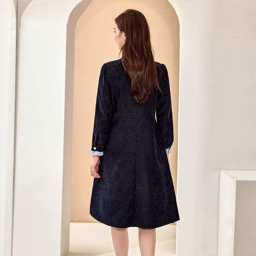 【清仓99】8/3奢姿大码女装2024秋季学院风翻领拼接裙子胖妹妹时尚假两件连衣裙9943853575 商品图4