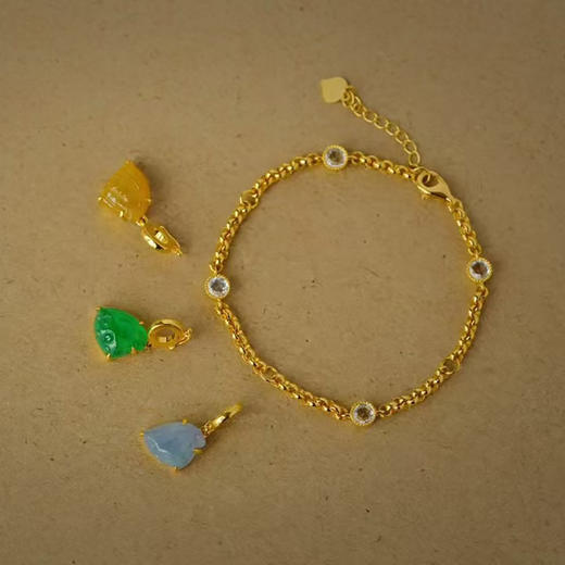 龢盒原创 鱼戏莲叶 福禄寿三色翡翠叠戴手链 商品图3