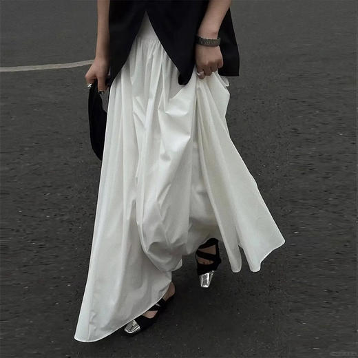 【顺丰包邮】53748 洛诗琳新款时尚赫本风高腰显瘦白色碎褶半身裙女619 商品图1