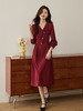 【专属特价】熙世界浪漫复古红色连衣裙秋冬新款法式赫本磨毛V领裙子高级感 商品缩略图4