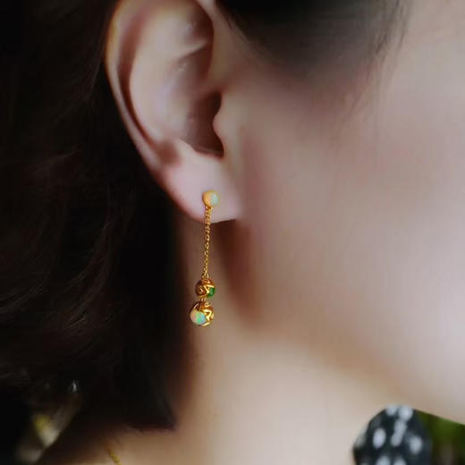 龢盒原创 欧珀翡翠绣球耳环 商品图6