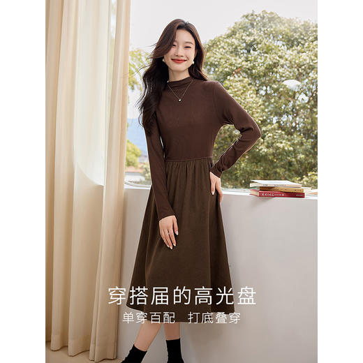 【专属特价】熙世界法式半高领针织连衣裙女2023年秋冬新款磨绒打底内搭长裙子 商品图2