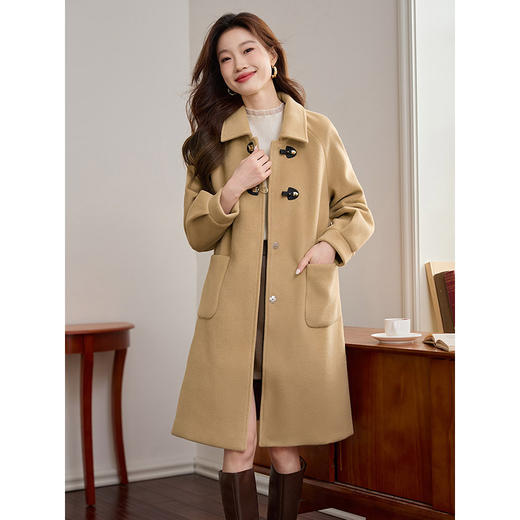 【年货节】熙世界毛呢外套中长款女冬季2025年新款复古加厚夹棉翻领呢子大衣 商品图2