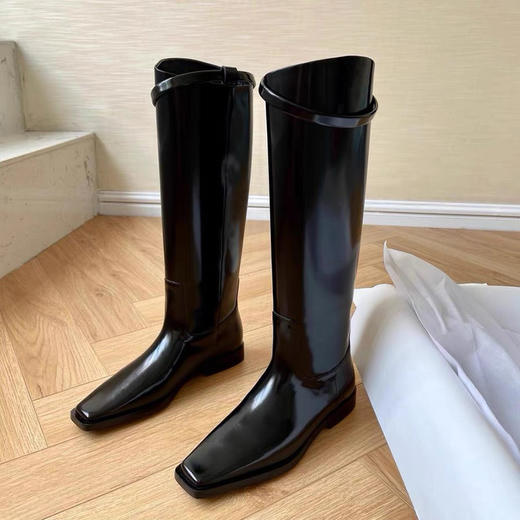 【顺丰包邮】55400 洛诗琳小牛皮方形尖头平底骑士靴89730 商品图4