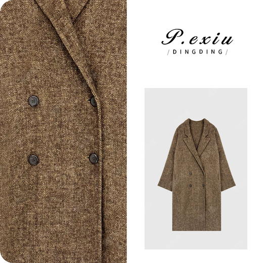 PanYiXiu/潘依绣【温暖时光】骆驼绒羊-毛人字纹高阶大衣 ZX24837 商品图0
