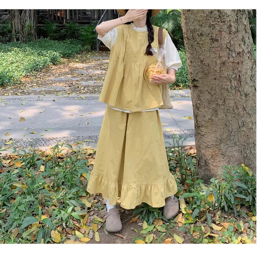 裁缝学苑AQ368森系泡泡袖木耳边衬衫纸样马甲半身裙套装服装打板图纸 商品图3