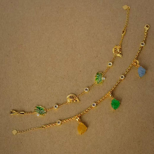 龢盒原创 鱼戏莲叶 福禄寿三色翡翠叠戴手链 商品图2