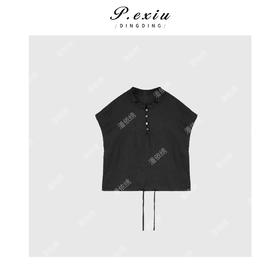 01-1潘依绣丁丁宠粉福利夏季新款轻国风小立领无袖衬衫 Q31565