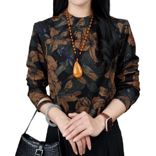 SMZ31335保暖打底衫女士2024冬季新款宽松复古印花小衫洋气减龄内搭上衣潮 商品图4