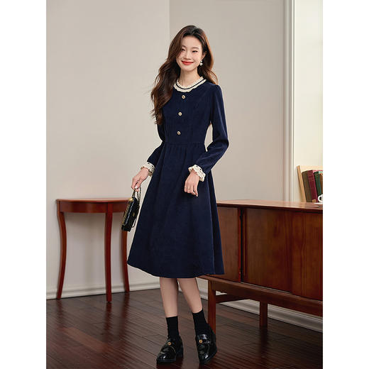 【专属特价】熙世界法式通勤气质复古优雅磨毛连衣裙女秋冬赫本风正式场合裙子 商品图4