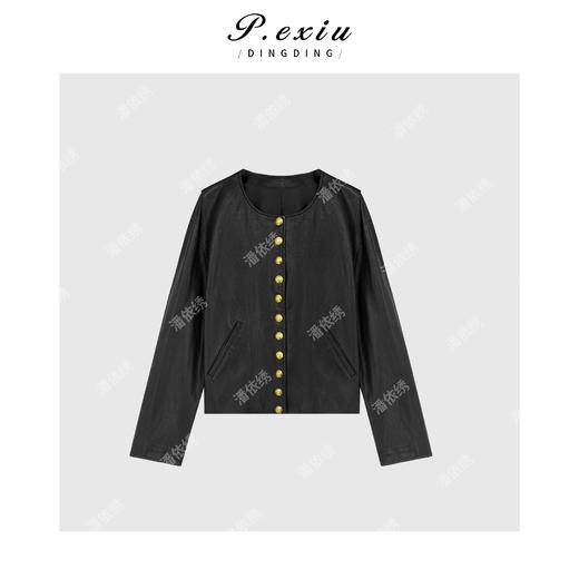 A002潘依绣丁丁宠粉 PanYiXiu/潘依绣【摩登周刊】进口绵羊皮小香风扣皮衣外套 X80972 商品图1