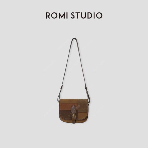 ROMI STUDIO“棕标甄选”*牛皮拼色绒面单肩斜跨马鞍包 24SSB144 商品图0