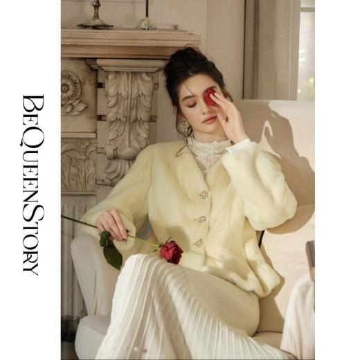 BeQueenStory【气韵美人】轻奢优雅V领收腰伞摆diao皮外套秋冬 商品图3