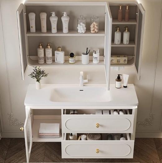 洗漱台浴室柜组合陶瓷2024奶油风卫浴橡木洗脸盆新款盆一体可丽耐 商品图2