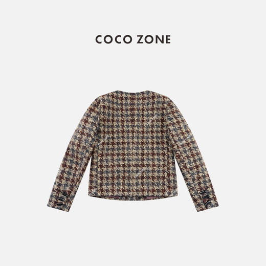 COCO ZONE 设计感撞色格纹外套牛角扣圆领上衣CC1D2358 商品图1