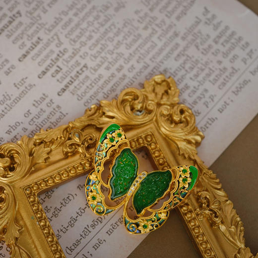 龢盒原创 18k金镶翡翠贝母伴钻蝴蝶吊坠 商品图2