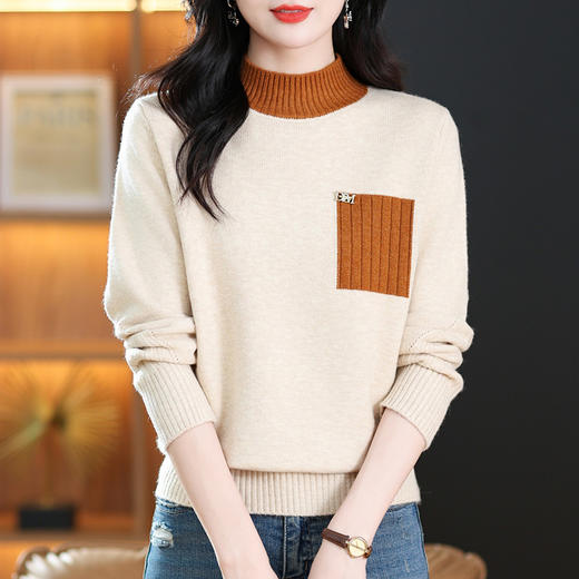 CC-21-511本命年红色女装时尚打底衫2024新款秋冬季半高领内搭女士毛衣宽松 商品图2