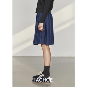 棉仓3561517005-秋季新品mui风百褶半身裙  通勤A字版牛仔半裙