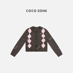 COCO ZONE 复古小众菱格针织衫设计感圆领上衣CC2D2360