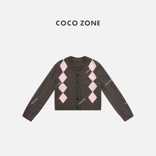 COCO ZONE 复古小众菱格针织衫设计感圆领上衣CC2D2360 商品图0
