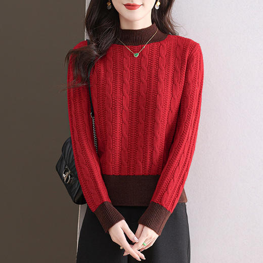 CC-103-1670半高领毛衣女2024新款秋冬小个子短款拼色配裙子时尚针织打底衫 商品图1
