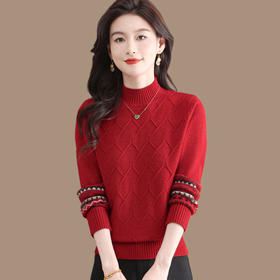 CC-103-1671洋气百搭半高领羊毛女套头短款打底毛衣秋冬厚款宽松针织上衣潮