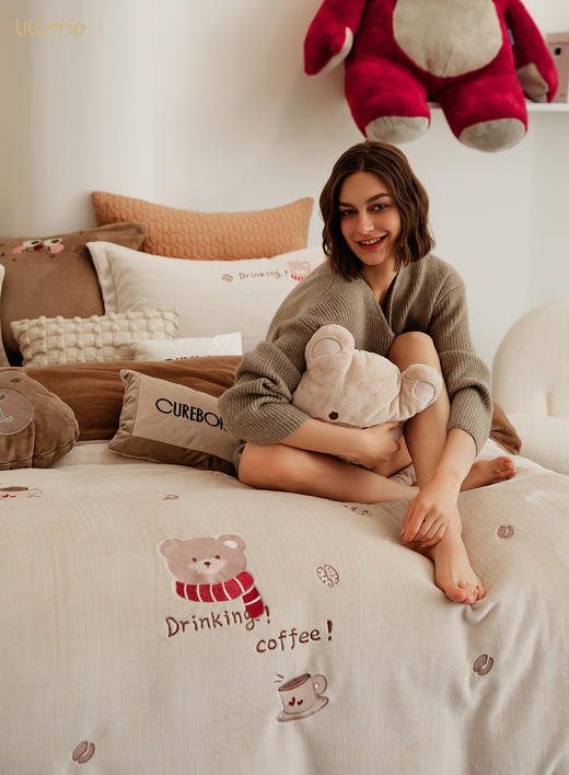 利路米秋季新款超细牛奶绒保暖四件套茶杯熊 商品图1