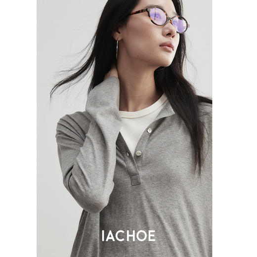 棉仓3561501002-秋装新中式亨利零长袖T恤  松弛感宽松设计感上衣打底衫 商品图1