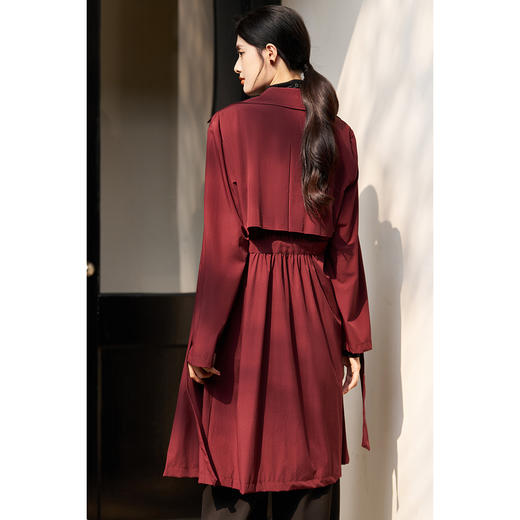 米思阳2026春季新款通勤设计感黑色风衣一粒扣褶皱长袖外套女2600 商品图2