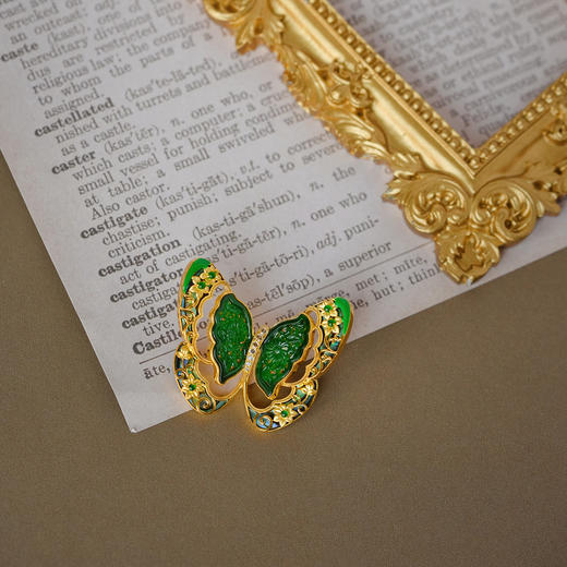 龢盒原创 18k金镶翡翠贝母伴钻蝴蝶吊坠 商品图1