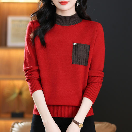 CC-21-511本命年红色女装时尚打底衫2024新款秋冬季半高领内搭女士毛衣宽松 商品图0