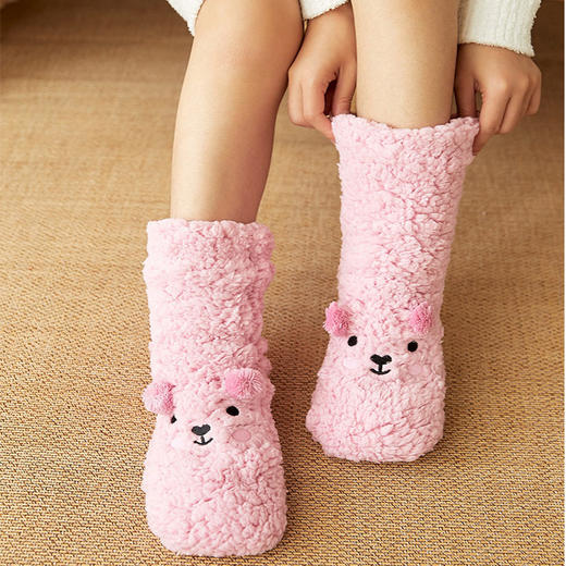 【暖脚神器~毛绒绒好舒适】地板袜女冬季加厚长筒秋冬大人可爱睡眠室内防滑珊瑚绒居家袜子 商品图3